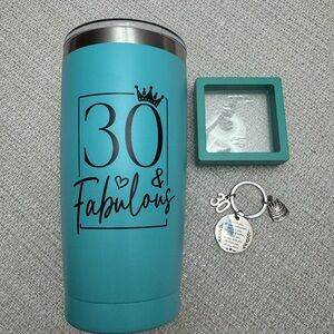 30 & Fabulous 20oz Stainless Steel Insulated Birthday Tumbler & bonus keyring